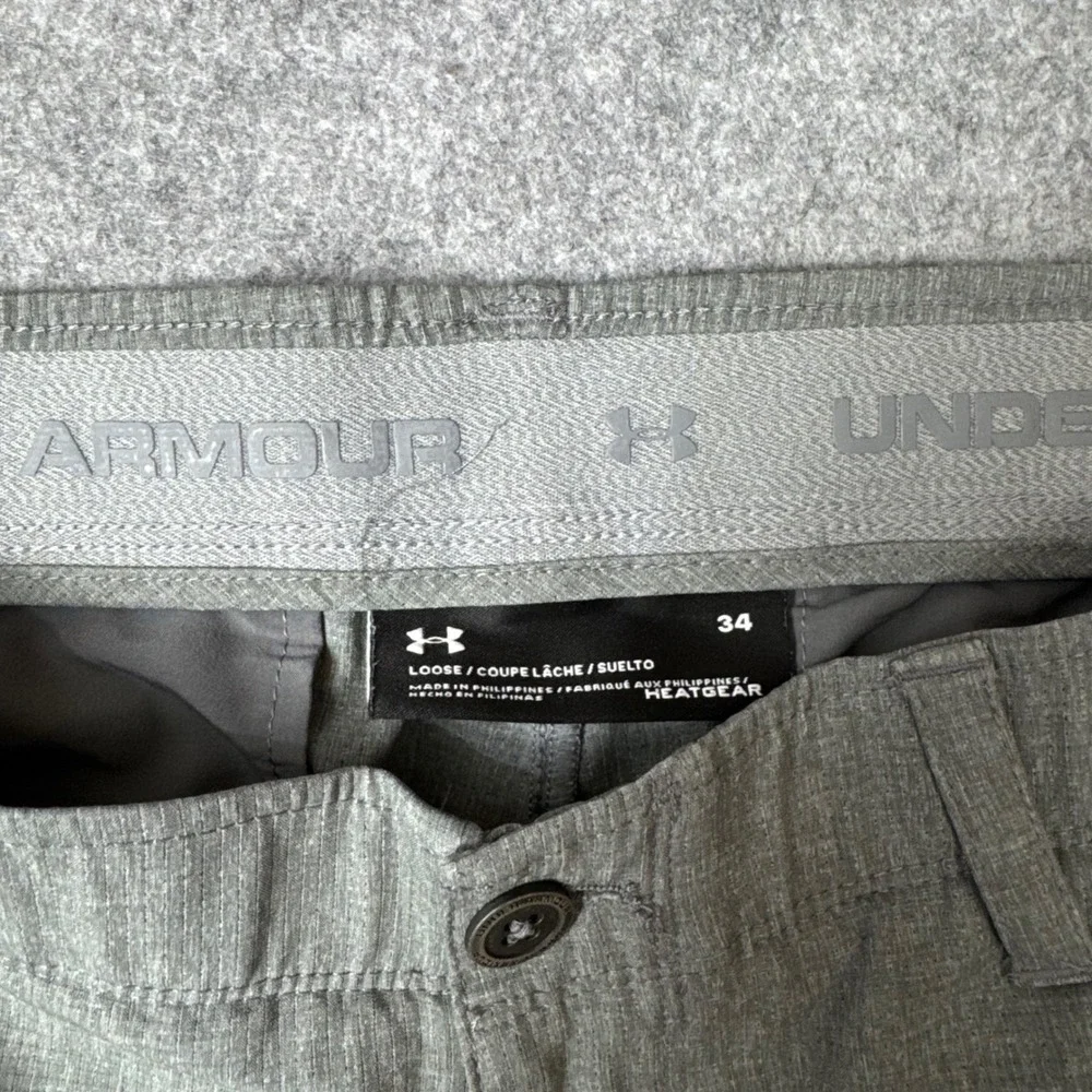 Under Armour HeatGear Mens Golf Shorts Size 34 Grey Olive Heather Loose Fit 9.5n